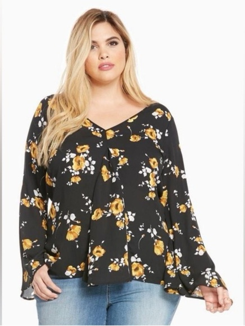 TORRID • Black Yellow Floral Georgette Blouse (1X)
